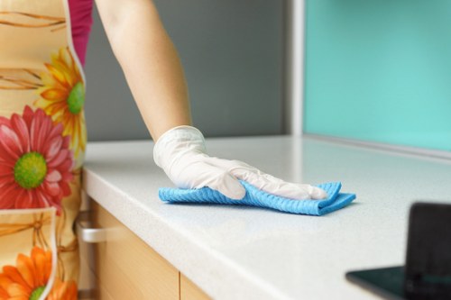 Trained cleaner using safe cleaning methods on a domestic surface